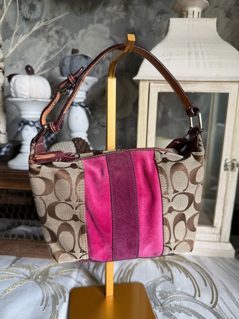 Y2K 2004 Coach Pink Wave Suede Patchwork Canvas Demi Shoulder Bag Purse